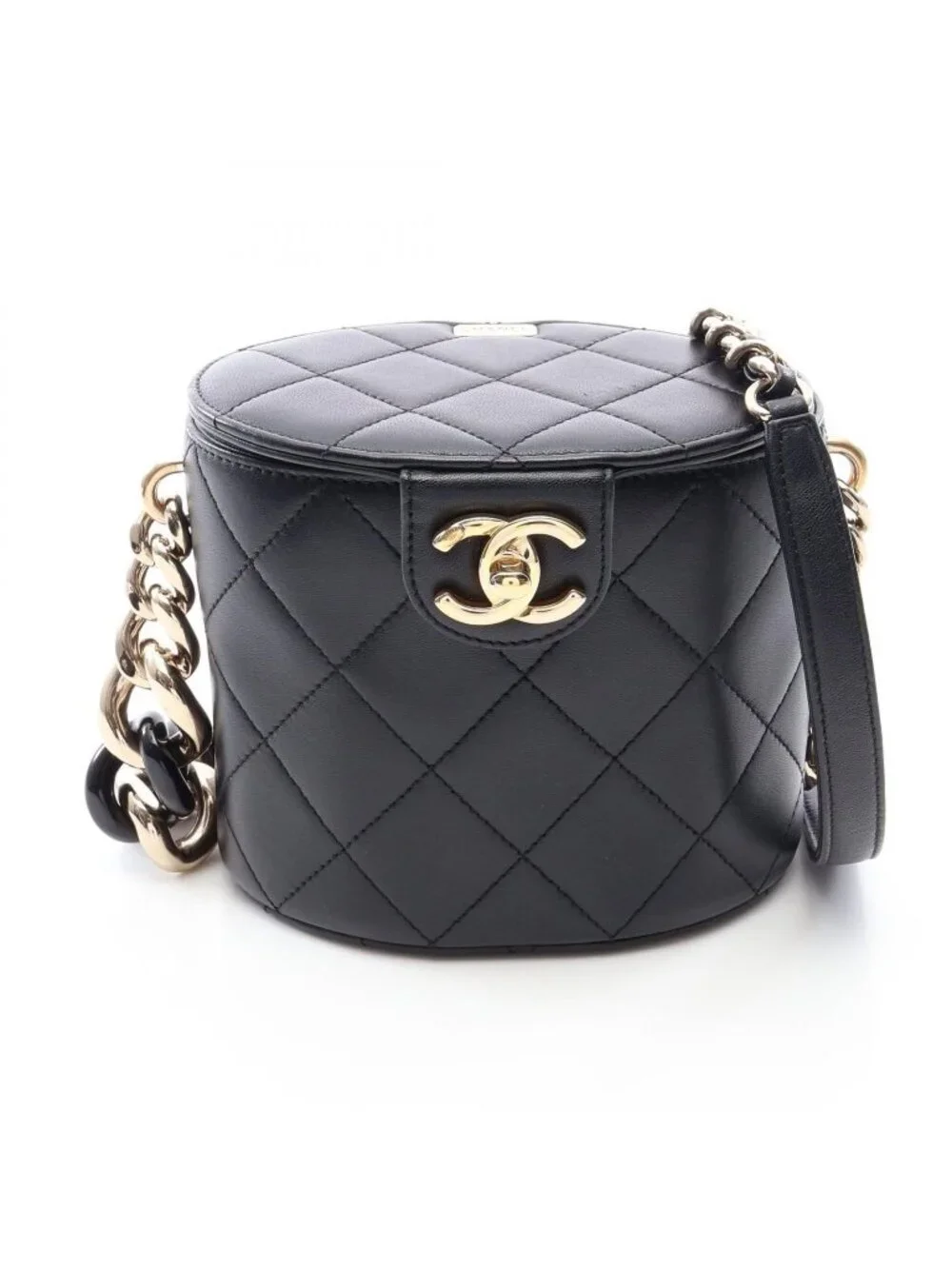Chanel Shoulder Bag Quilted Black Lambskin Vanity Chain